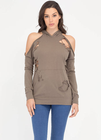 Shred-y To Go Cold Shoulder Hoodie Dress