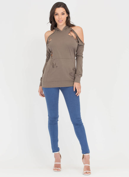 Shred-y To Go Cold Shoulder Hoodie Dress