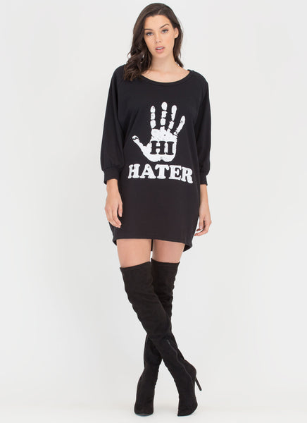 Hi Hater Hand Print Sweatshirt Dress