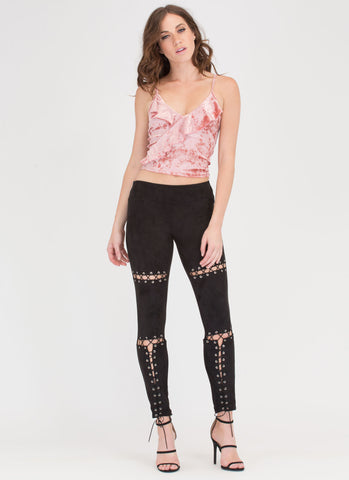 Close Ties Laced Faux Suede Pants