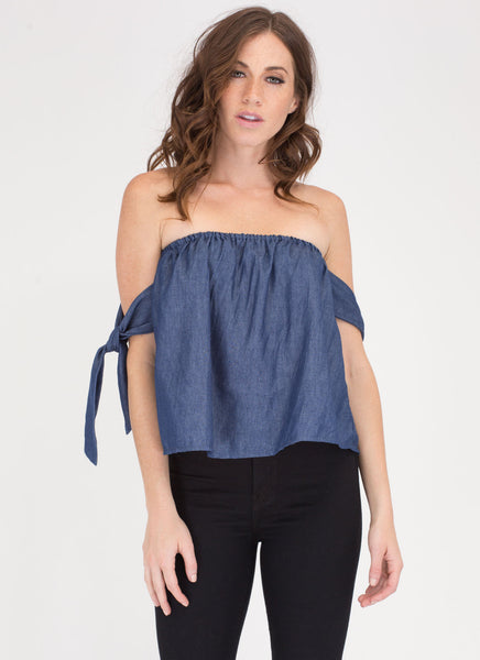 Seaside Trip Chambray Off-Shoulder Top