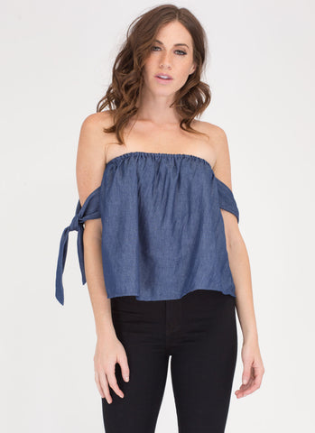 Seaside Trip Chambray Off-Shoulder Top