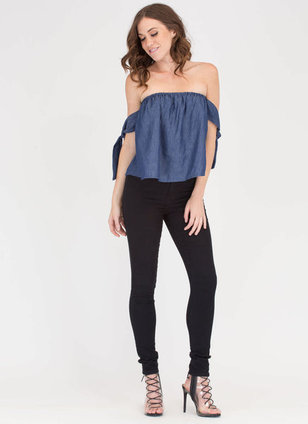 Seaside Trip Chambray Off-Shoulder Top