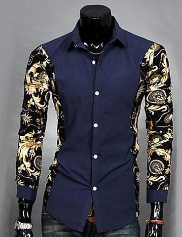 Men's Casual Print Slim Fit Long Sleeve Shirt