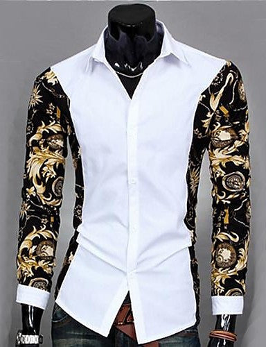 Men's Casual Print Slim Fit Long Sleeve Shirt