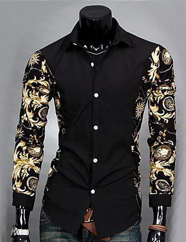 Men's Casual Print Slim Fit Long Sleeve Shirt